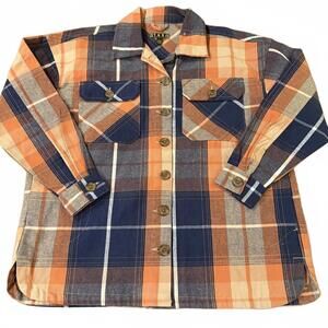 TAXI Men’s Large Orange Navy Plaid Button-Up Shacket Street Grunge